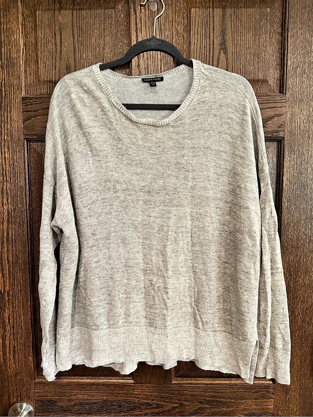 Eileen Fisher 100% Organic Linen Crew Neck Sweater Gray XL